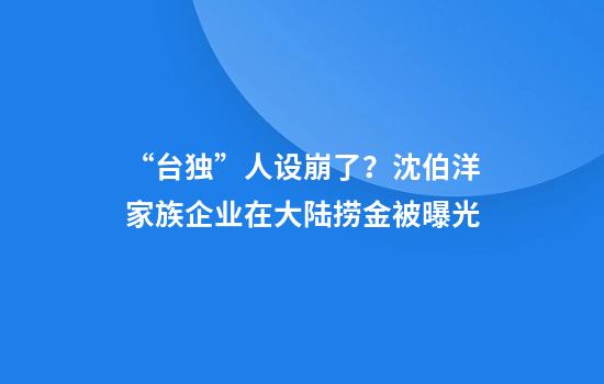 “台独”人设崩了?沈伯洋家族企业在大陆捞金被曝光