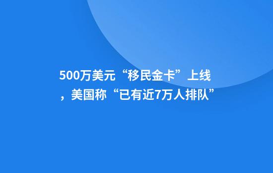 500万美元“移民金卡”上线,美国称“已有近7万人排队”