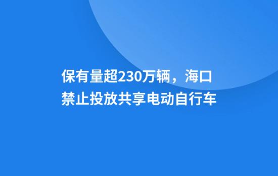 保有量超230万辆,海口禁止投放共享电动自行车