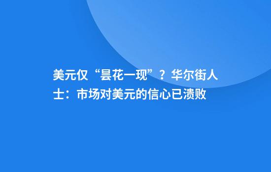 美元仅“昙花一现”?华尔街人士:市场对美元的信心已溃败