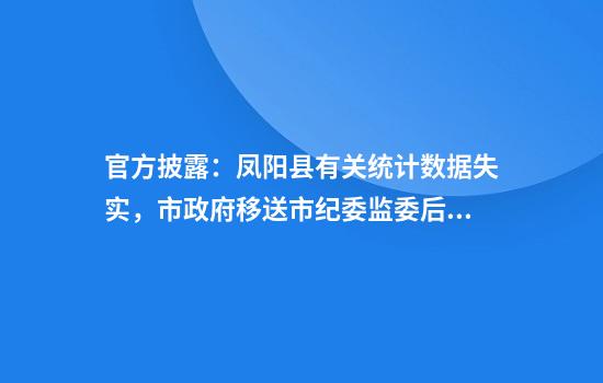 官方披露:凤阳县有关统计数据失实,市政府移送市纪委监委后,3名干部被处理!全市核查,17人被问责!
