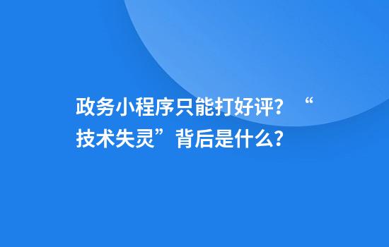 政务小程序只能打好评?“技术失灵”背后是什么?