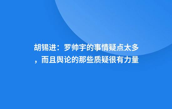胡锡进:罗帅宇的事情疑点太多,而且舆论的那些质疑很有力量