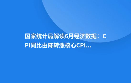 国家统计局解读6月经济数据:CPI同比由降转涨核心CPI继续回升