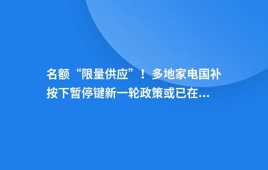 名额“限量供应”!多地家电国补按下暂停键新一轮政策或已在路上