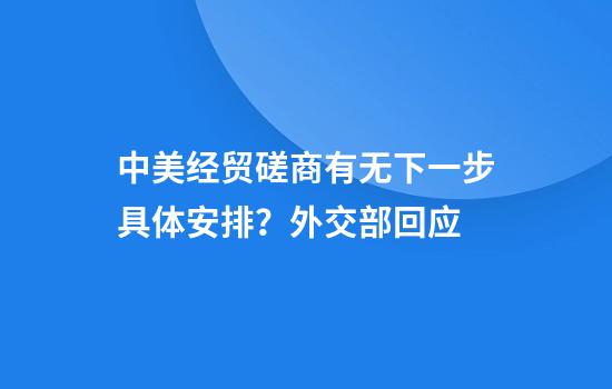 中美经贸磋商有无下一步具体安排？外交部回应