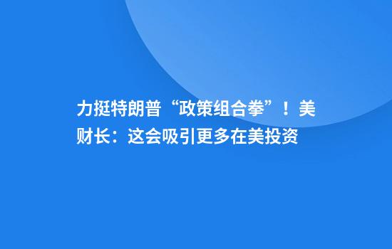 力挺特朗普“政策组合拳”!美财长:这会吸引更多在美投资