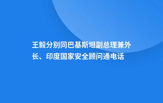 王毅分别同巴基斯坦副总理兼外长、印度国家安全顾问通电话